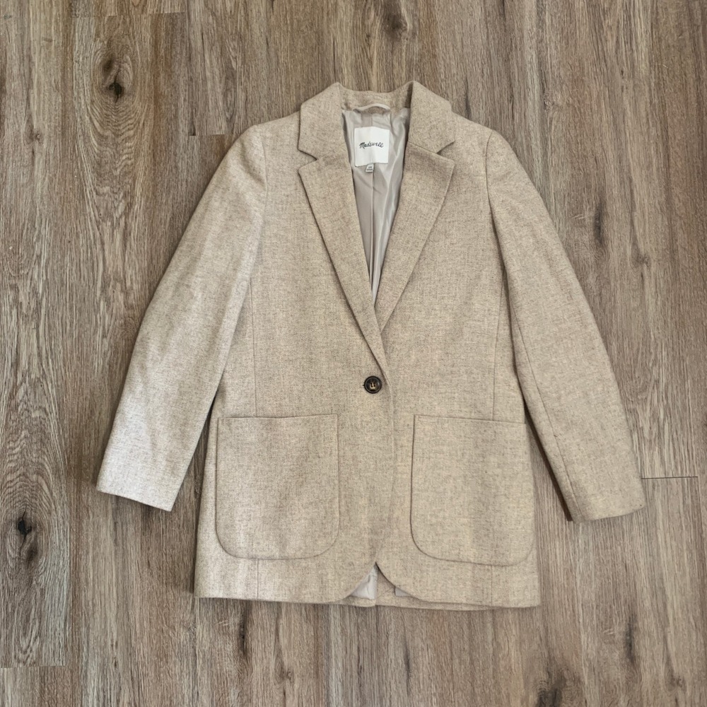 Madewell wool blend single button blazer in cream beige - size XXS womens